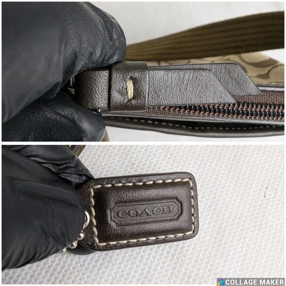 Vintage Coach Small Crossbody Bag Tan Logo Printed Canvas Brown Leather Accents - Picture 11 of 12
